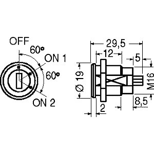 COMMUTATORE A CHIAVE MINIATURA A 3 POSIZIONI PER ANTIFURTO 2