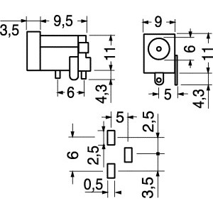 SPINA DI ALIMENTAZIONE C.S. 5,5x2,5 90° 2