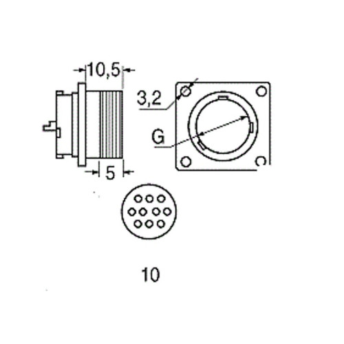 CONNETTORE CIRCOLARE SERIE JM - 10 POLI - FEMMINA DA PANNELLO