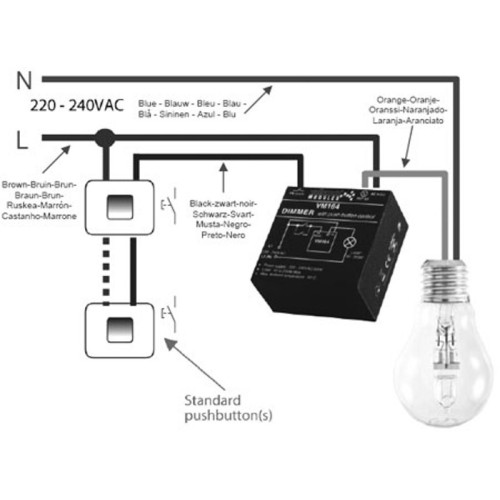 DIMMER REGOLATORE DI LUMINOSITA' A PULSANTE 230VAC 200W