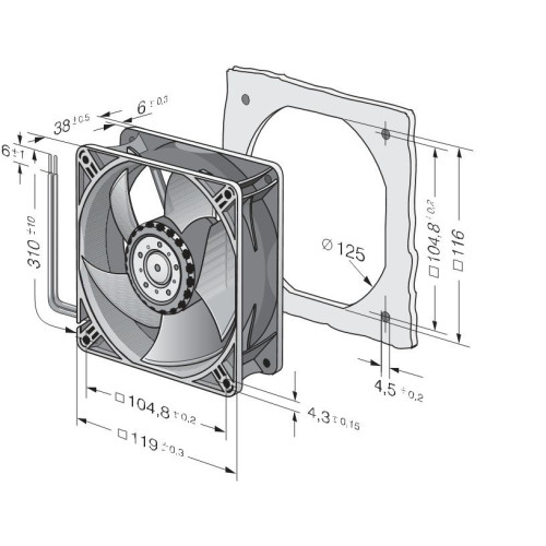 VENTOLA ASSIALE 24VDC 119X119X38