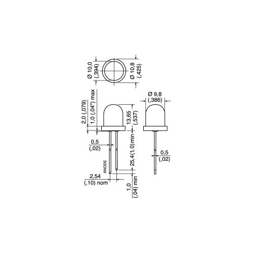 LED ROSSO AD ALTA LUMINOSITA'' TRASPARENTE Ø 10 MM