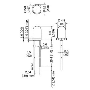 LED ROSSO CILINDRICO A FASCIO DIFFUSO Ø 5 MM 2