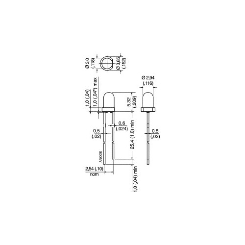 LED  VERDE  CILINDRICO A FASCIO DIFFUSO Ø 3 MM