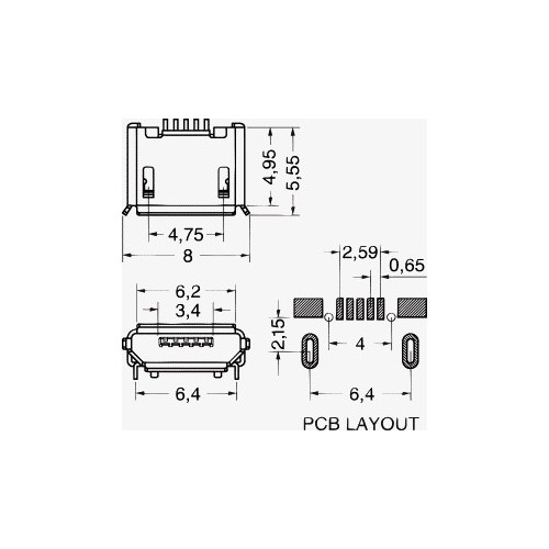 CONNETTORE MICRO USB FEMMINA 90° C.S.