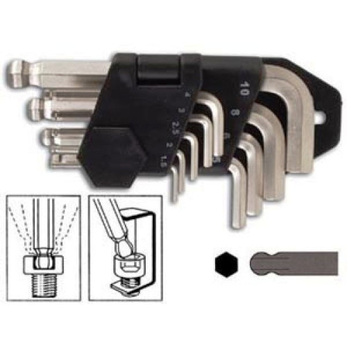 SET DI 9 CHIAVI A BRUGOLA CON TESTA SFERICA