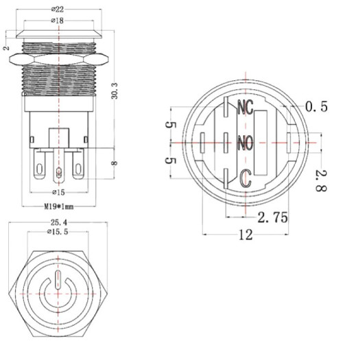 DEVIATORE UNIPOLARE LUMINOSO SENZA AUTORITORNO - LED BLU