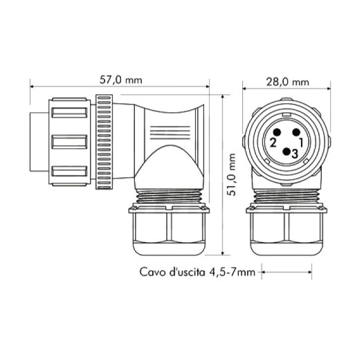 CONNETTORE MASCHIO VOLANTE 3P IP68 SP21 90°