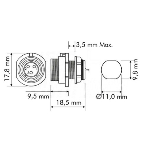 CONNETTORE FEMMINA DA PANNELLO 3P IP68 SP11