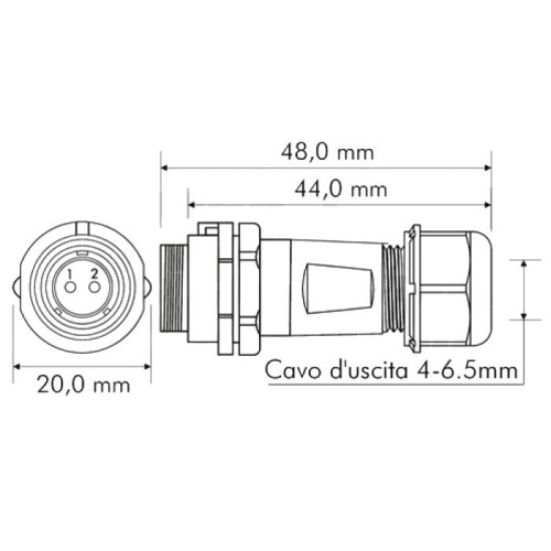 CONNETTORE FEMMINA VOLANTE 2P IP68 SP13