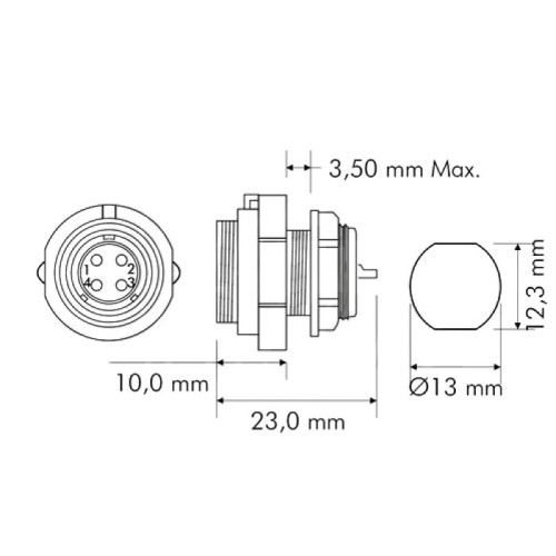 CONNETTORE FEMMINA DA PANNELLO 4P IP68 SP13