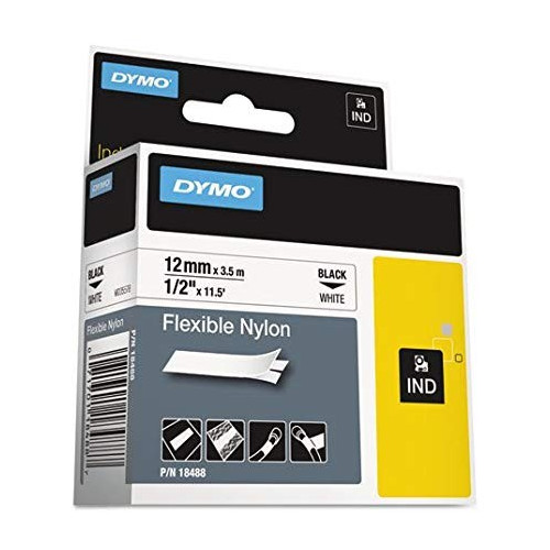Nastro in Nylon per Etichettatrice Dymo Nero su Bianco 12 mm - Serie Industrial Rhino Labels