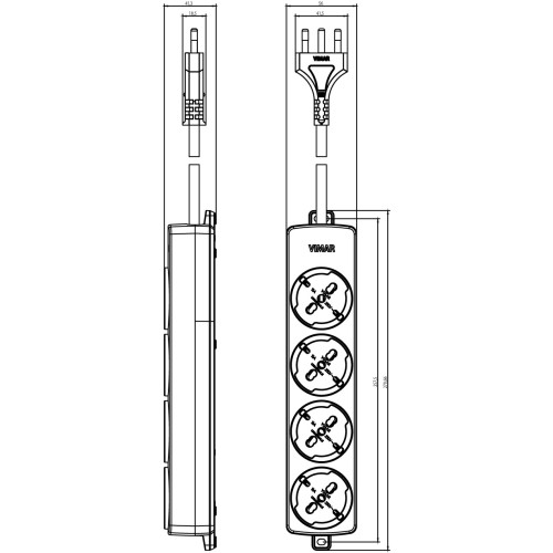 Presa da Tavolo Universale Vimar 4 Uscite con Cavo  2 mt