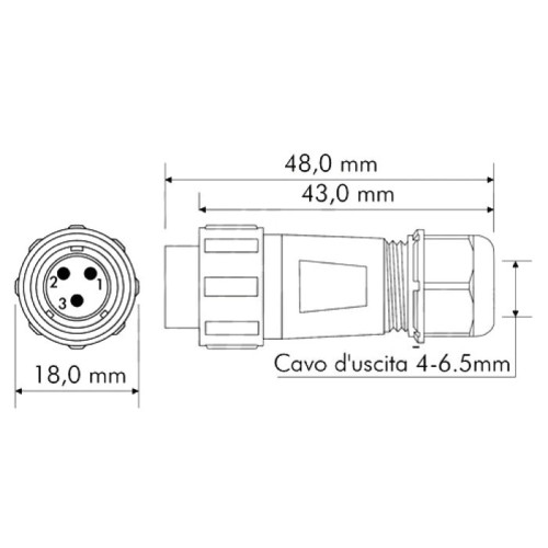 Connettore Stagno Maschio Volante 3 Poli serie SP13