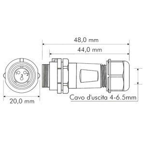 Connettore Stagno Femmina Volante 3 poli IP68 serie SP13 2