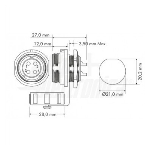 Connettore Stagno Femmina da Pannello 4 Poli IP68 serie SP21