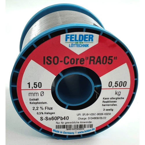 Stagno per Saldatura Sn/Pb 60/40 in filo da 1,5mm confezione da 500gr Felder