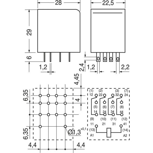 Relè  4 Scambi 24Vdc 6A Schrack  PT570024