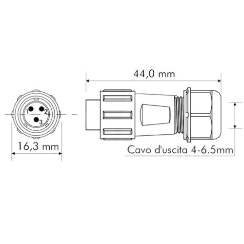 Connettore Stagno Maschio Volante  3 Poli IP68 serie SP11