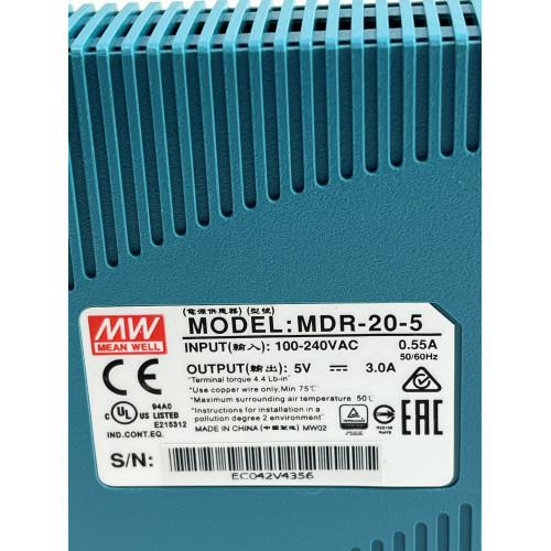 Alimentatore 5V 3A da Barra DIN  Mean Well MDR-20-5