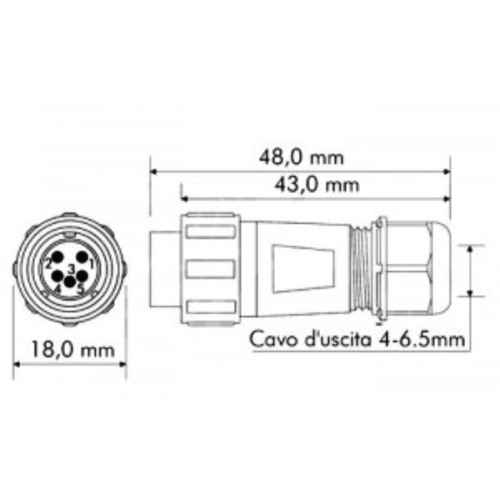 Connettore Stagno Maschio Volante 5 Poli IP68 serie SP13