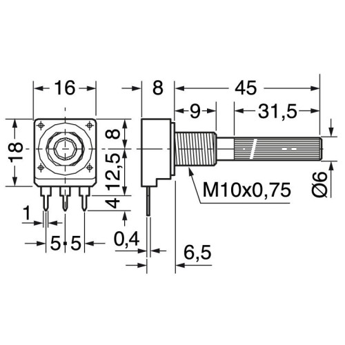 Potenziometro Rotativo a Variazione Lineare 2,2 KOhm