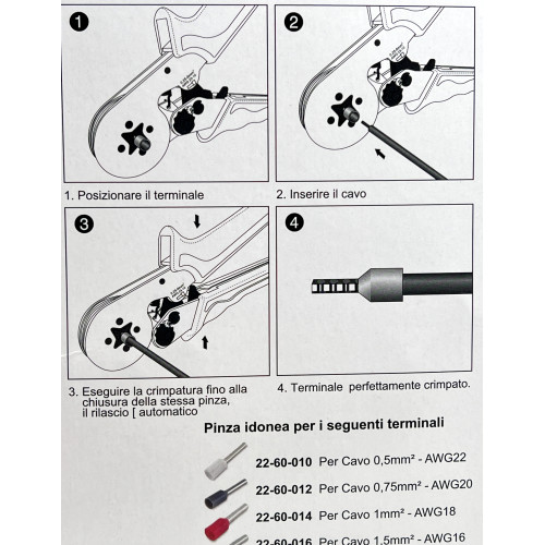 Pinza per Terminali a Bussola con sezioni da 0,25 a 6mm² - AWG23-10