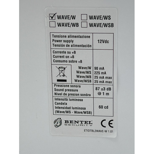 Sirena Piezo per Antifurto a 12Vdc 104 dB da Interno