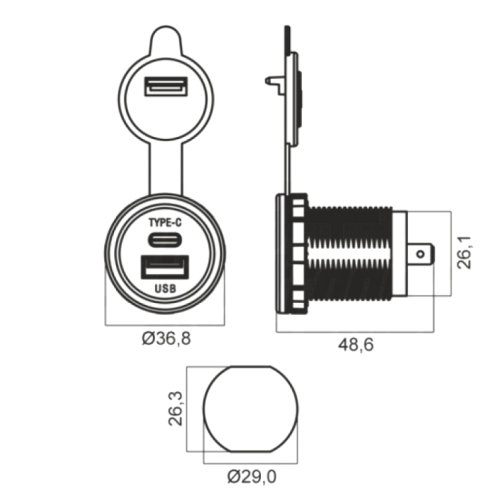 Adattatore con 2 uscite USB+USB-C 2 Prese